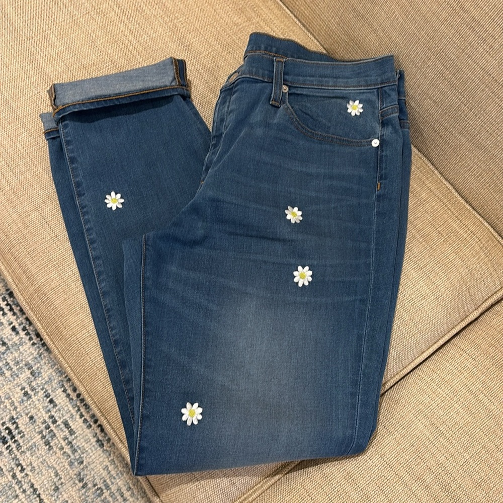 J Crew Women's Blue Jeans with Daisy Embroidery